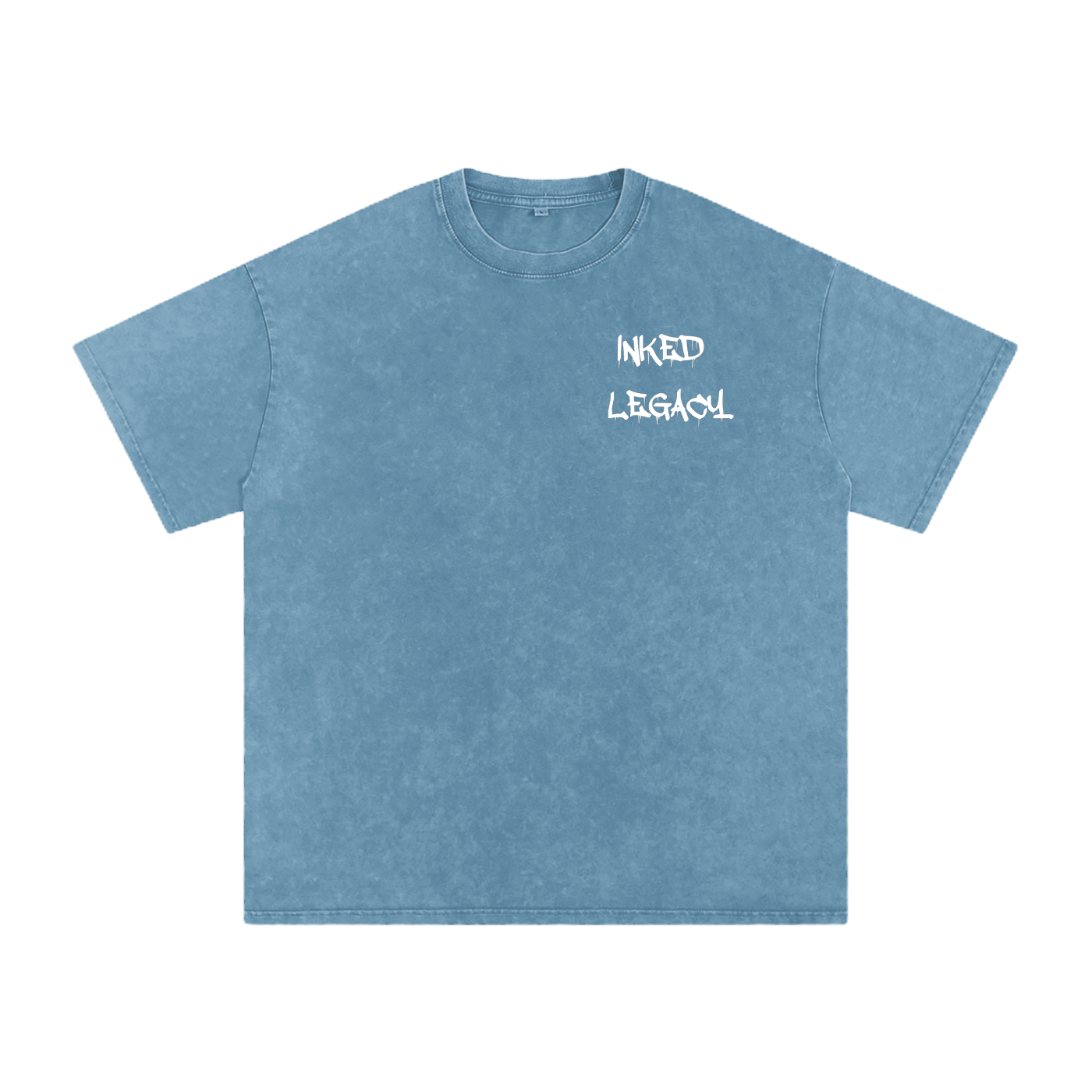 Blue t-shirt with 'Inked Legacy' text on a white background