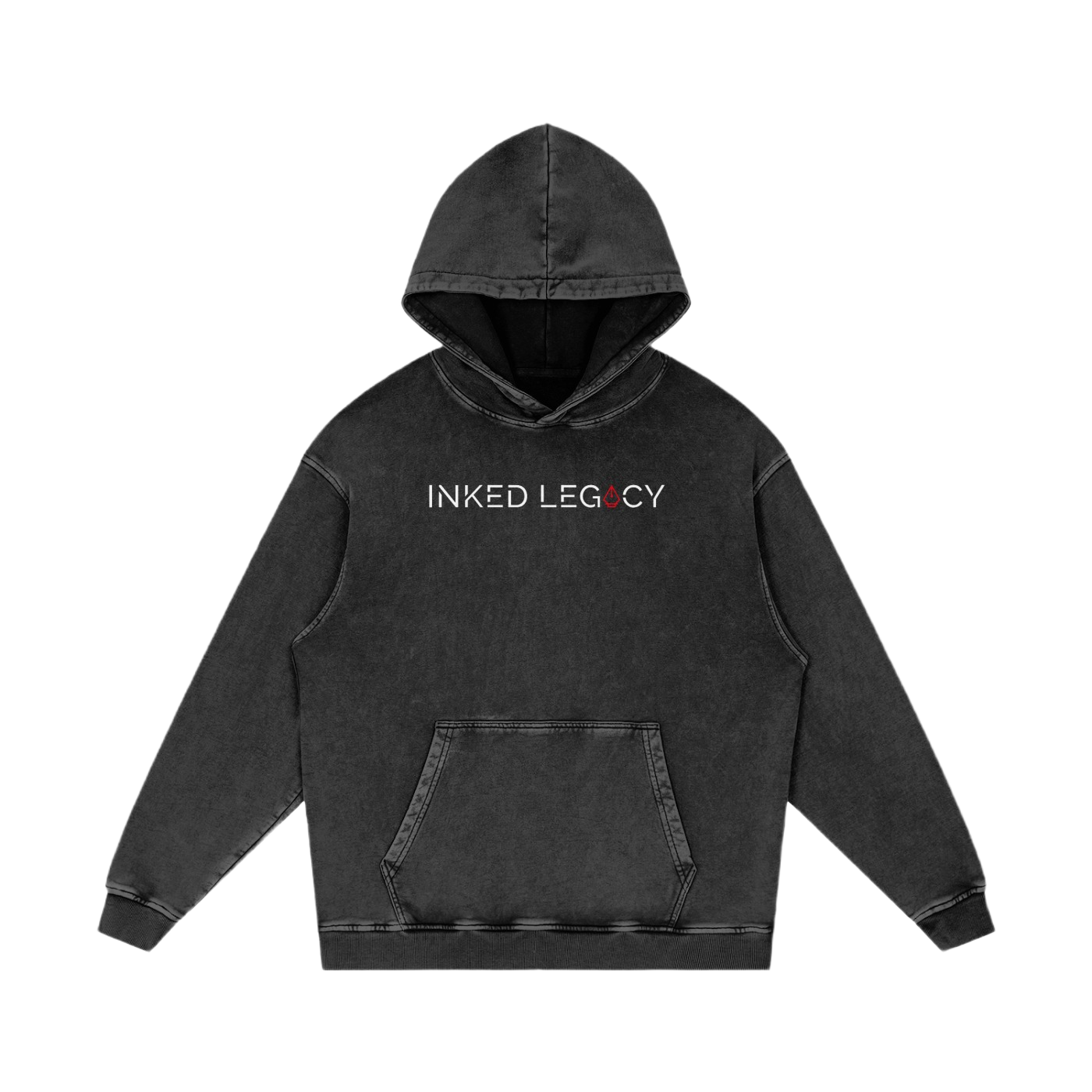 Black hoodie with 'INKED LEGACY' text on a white background
