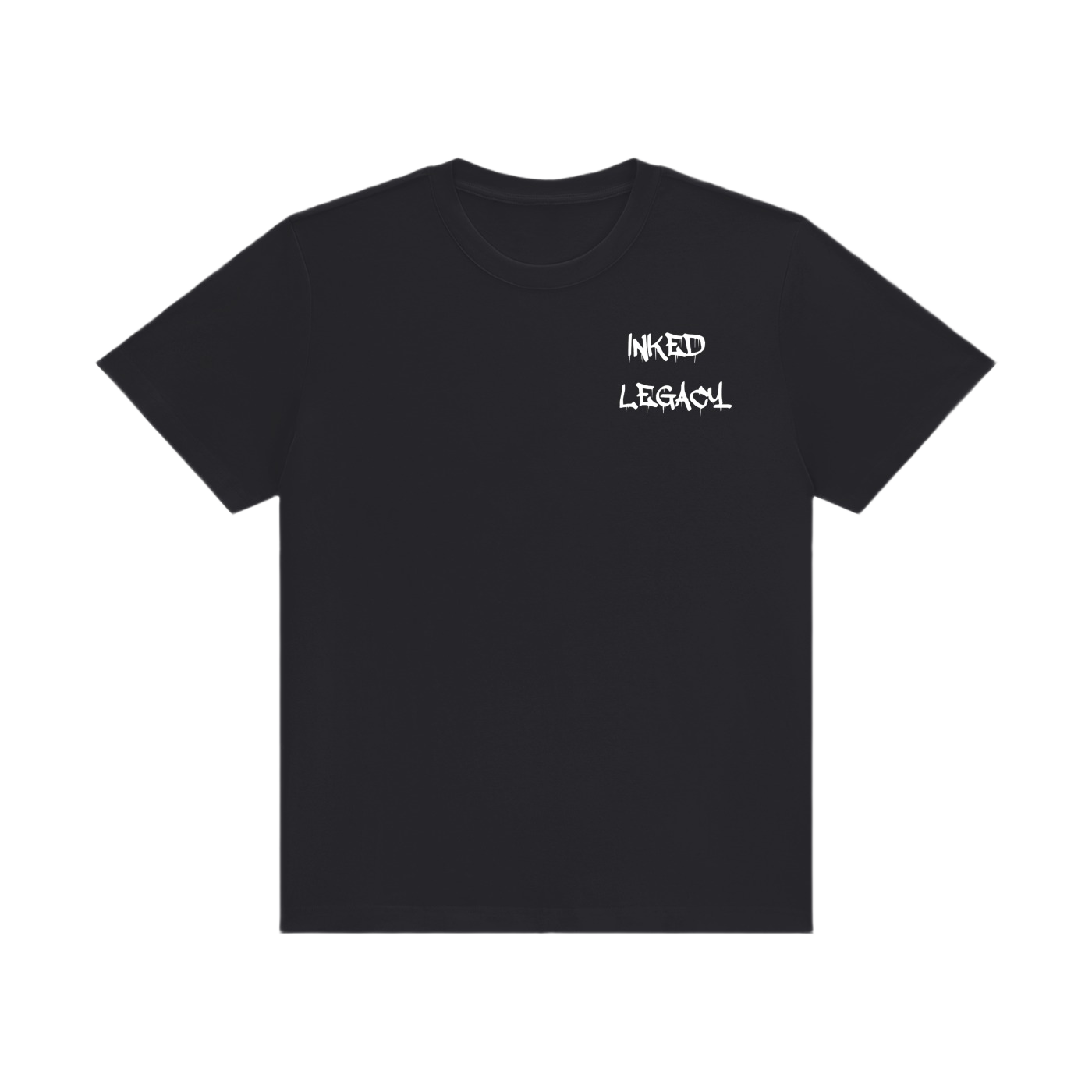 Black t-shirt with 'Inked Legacy' text on a white background