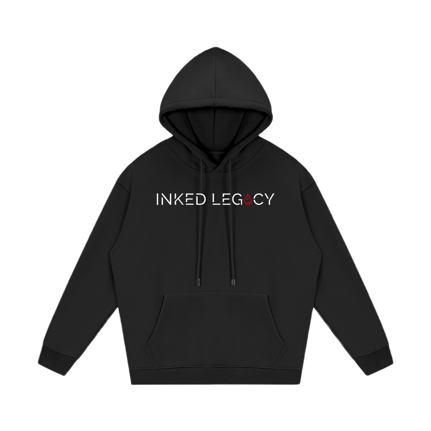 Black hoodie with 'Inked Legacy' logo on a white background