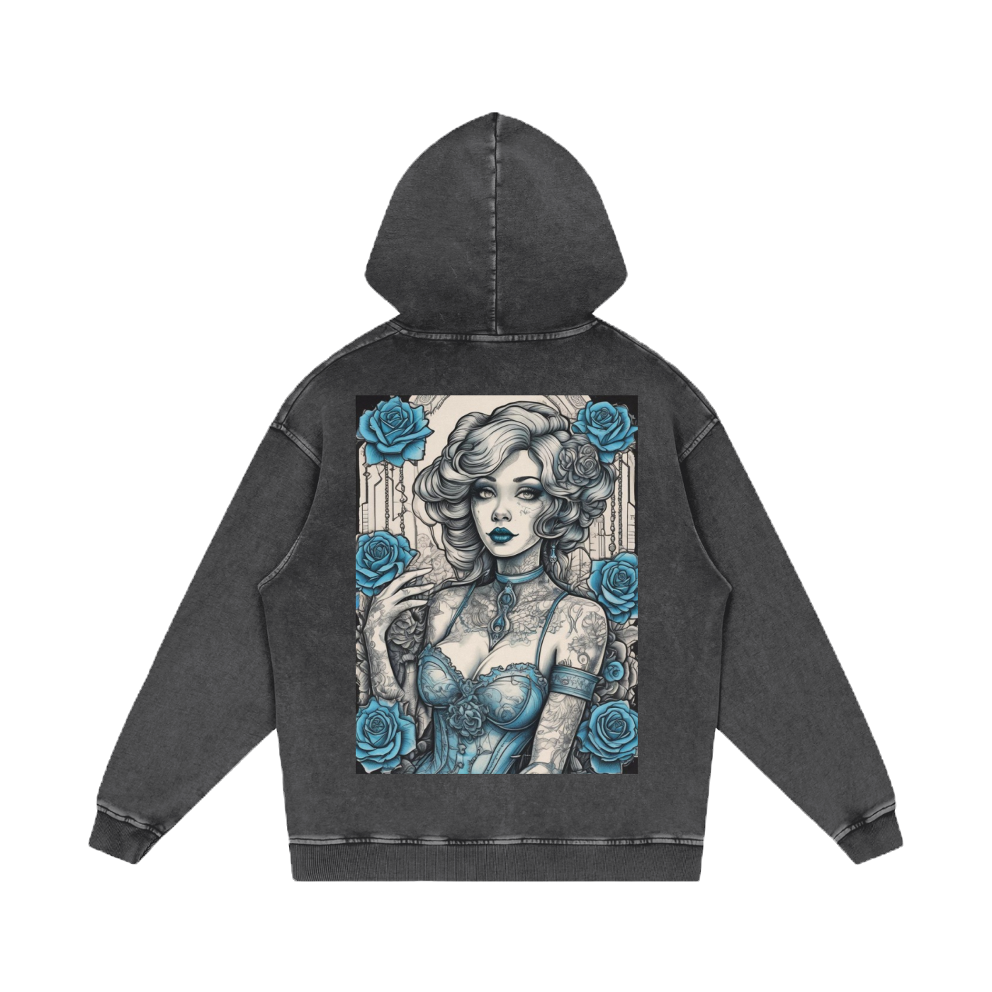 Inked Legacy - Acid Wash Blue Rose Queen Hoodie