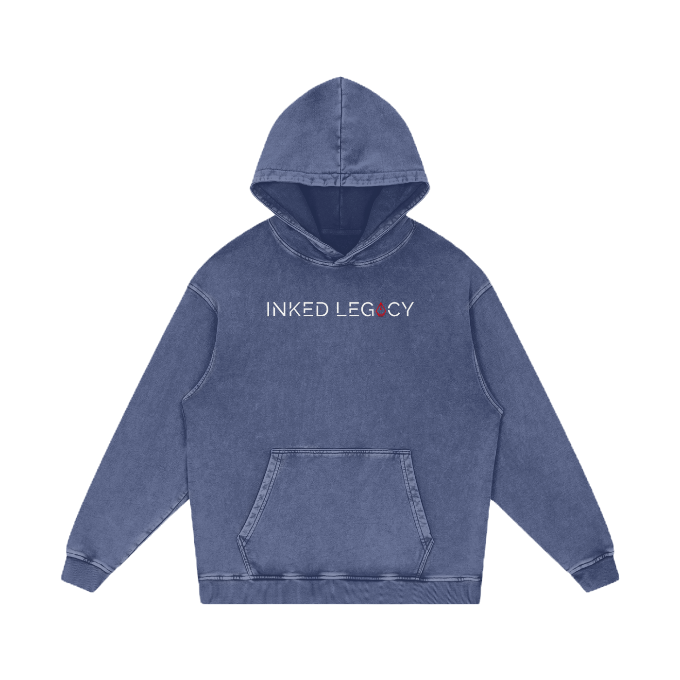 Blue hoodie with 'Inked Legacy' logo on a white background
