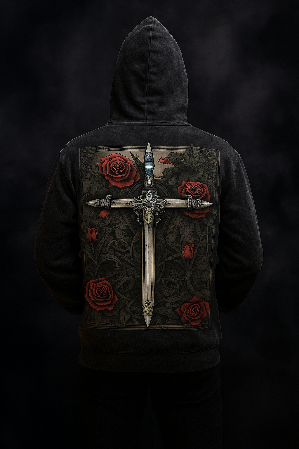 Inked Legacy - Acid Wash Sword & Roses Hoodie