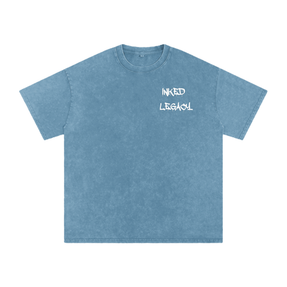 Blue t-shirt with 'Inked Legacy' text on a white background