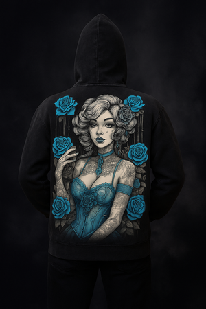 Inked Legacy - Acid Wash Blue Rose Queen Hoodie