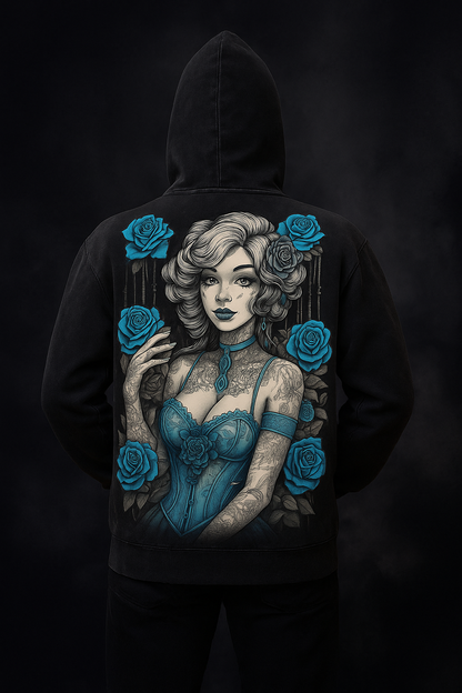 Inked Legacy - Acid Wash Blue Rose Queen Hoodie