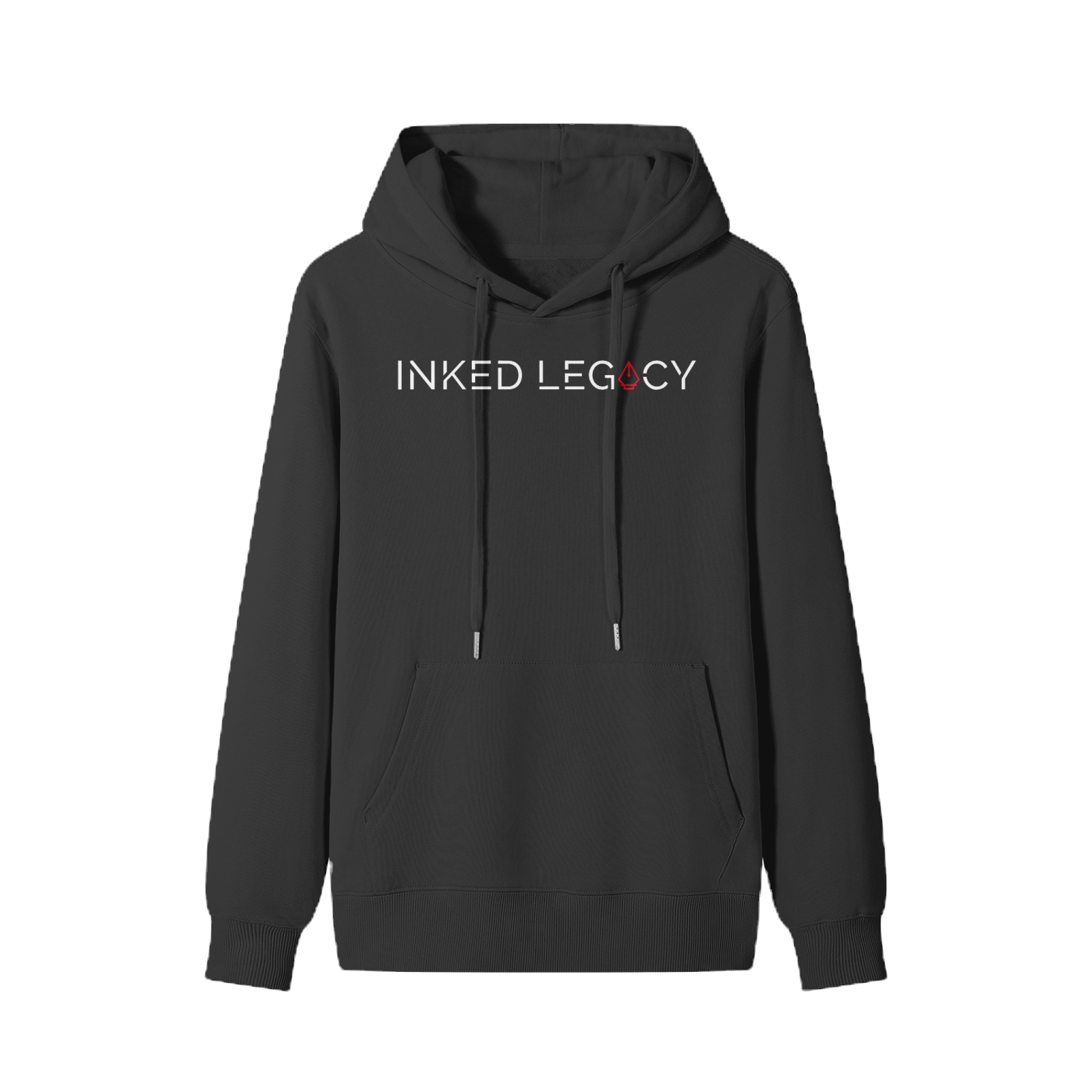 Black hoodie with 'Inked Legacy' text on a white background