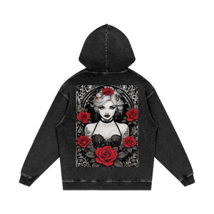 Inked Legacy - “Crimson Muse” – Acid Wash Hoodie - 420 GSM