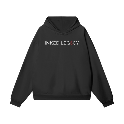 Black hoodie with 'Inked Legacy' logo on the back against a white background