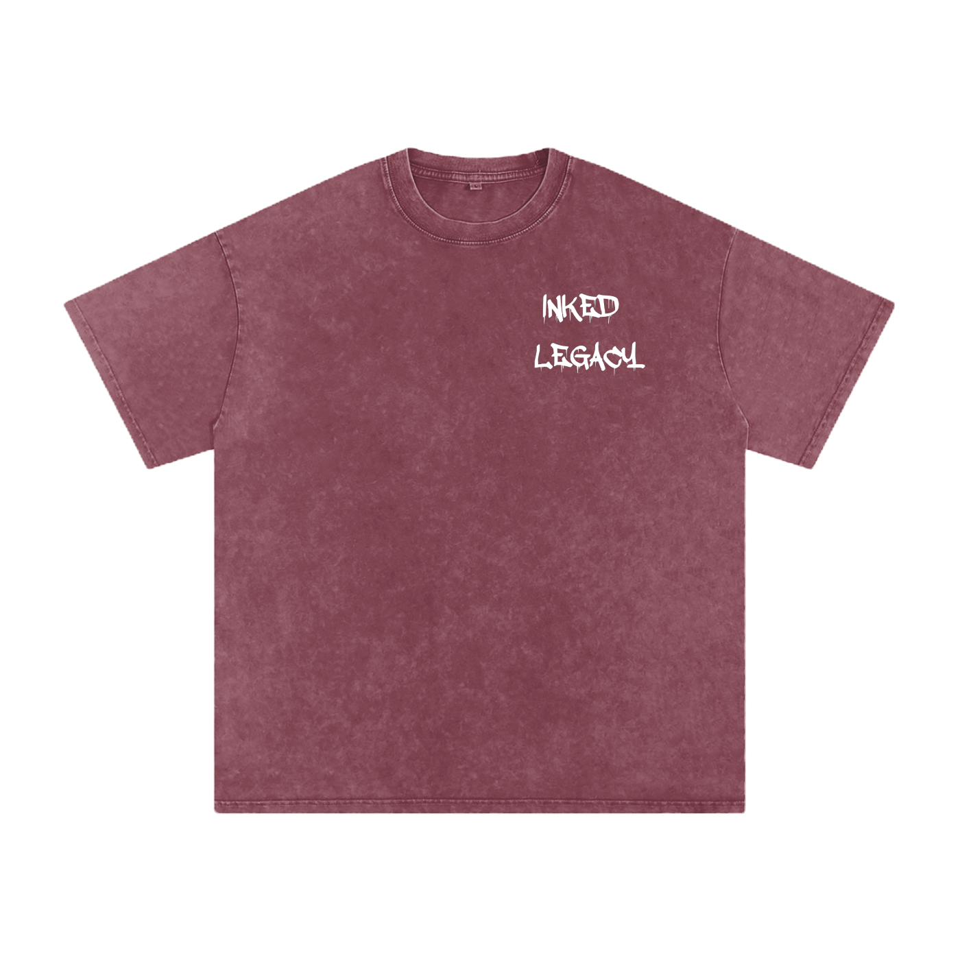 Maroon t-shirt with 'Inked Legacy' text on a white background