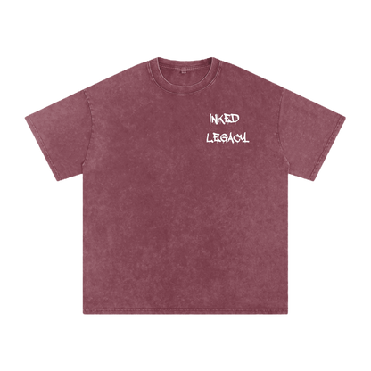 Maroon t-shirt with 'Inked Legacy' text on a white background