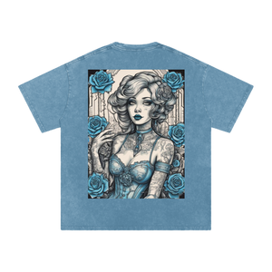 Inked Legacy - Acid Wash Blue Rose Queen Tee