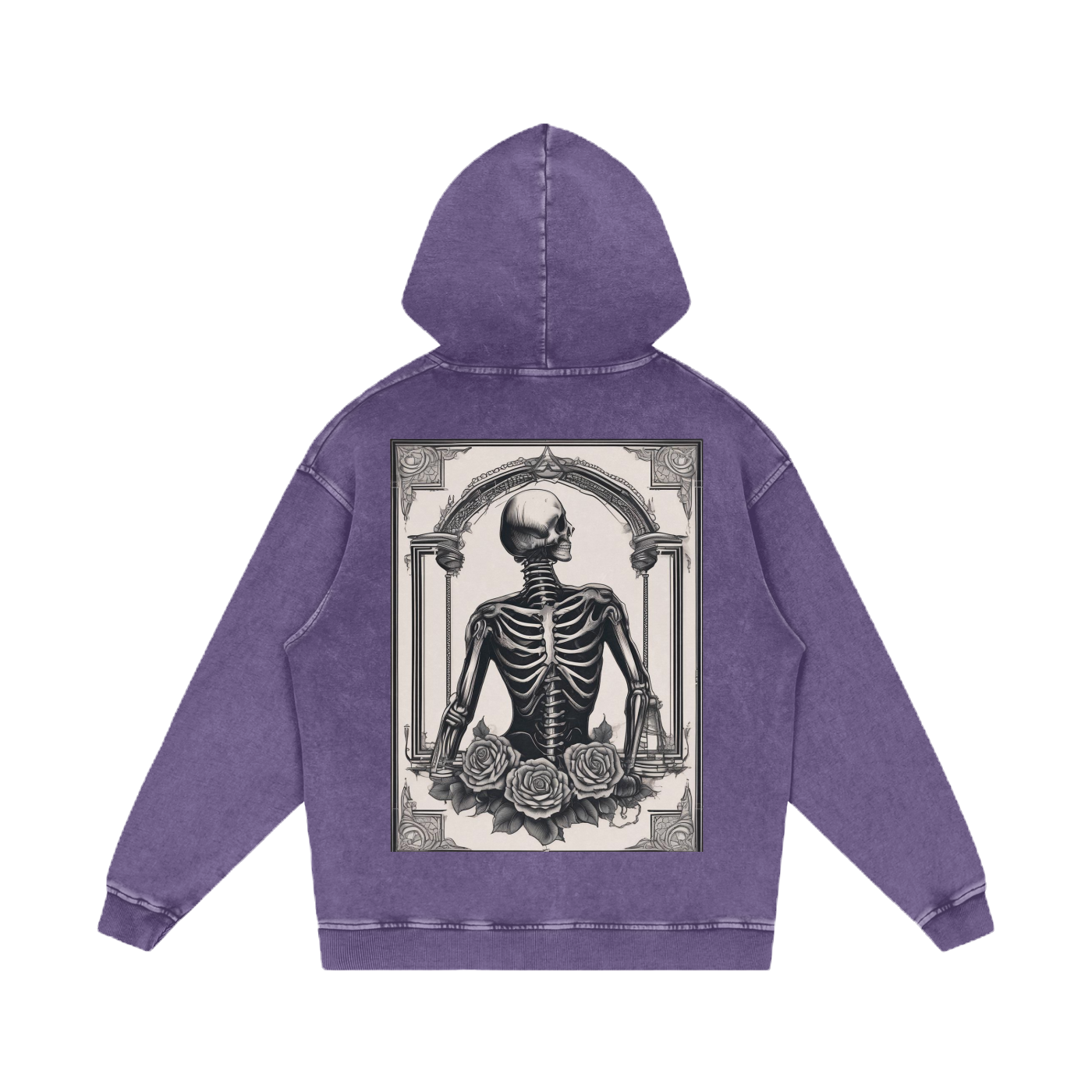Inked Legacy - Acid Wash Skeleton Roses Hoodie