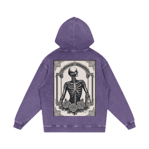 Inked Legacy - Acid Wash Skeleton Roses Hoodie