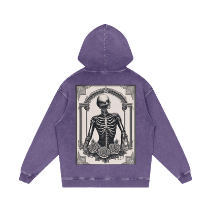 Inked Legacy - Acid Wash Skeleton Roses Hoodie