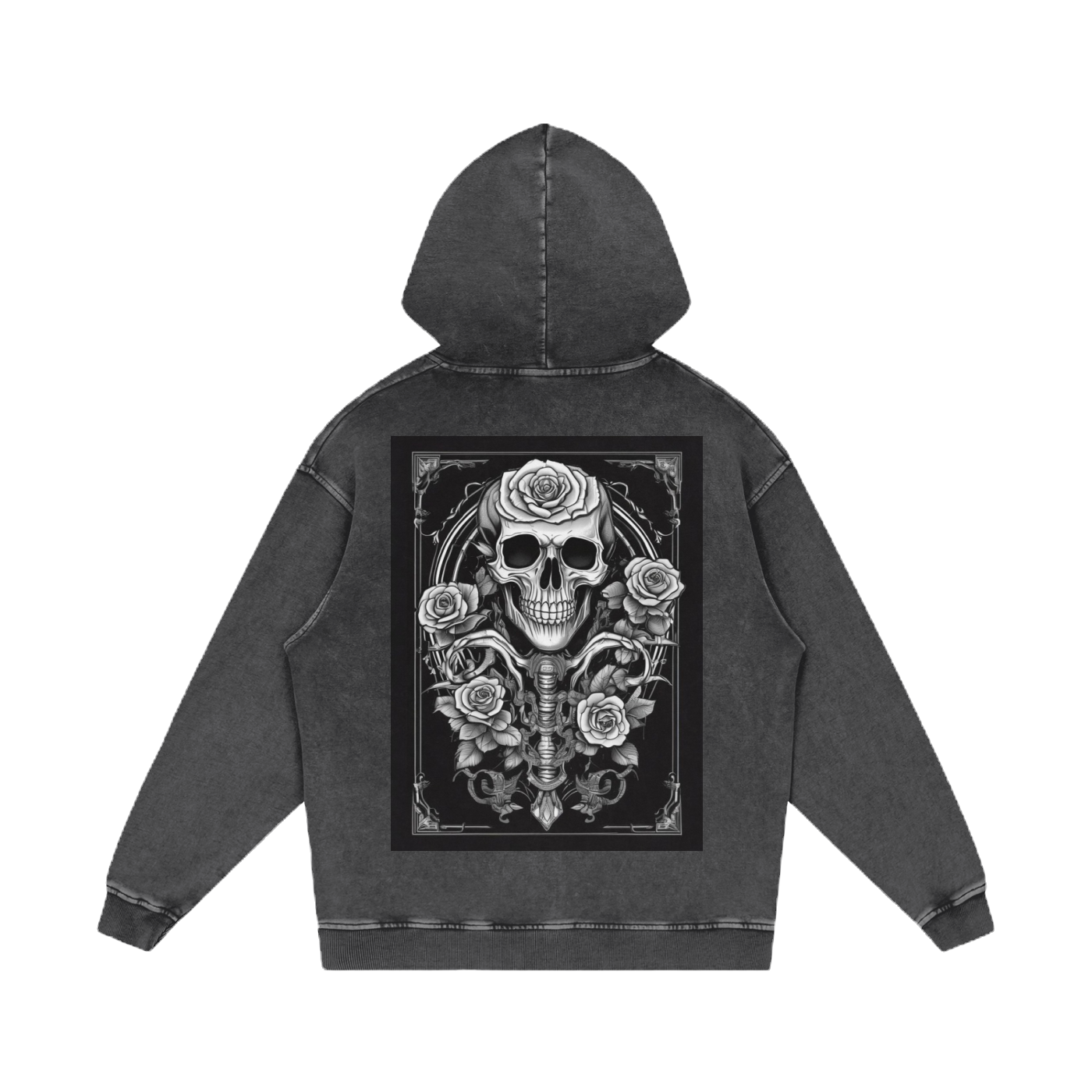 Inked Legacy - Acid Wash Skull & Roses Hoodie