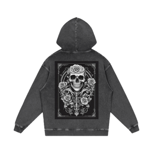 Inked Legacy - Acid Wash Skull & Roses Hoodie