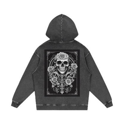 Inked Legacy - Acid Wash Skull & Roses Hoodie