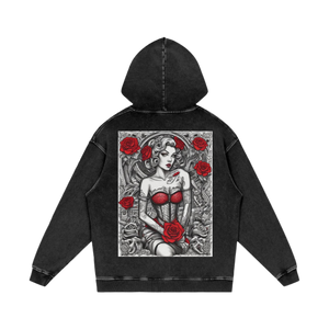 Inked Legacy - Acid Wash Scarlet Rose Queen Hoodie
