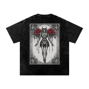 Inked Legacy - Acid Wash Rose Skeleton Tee