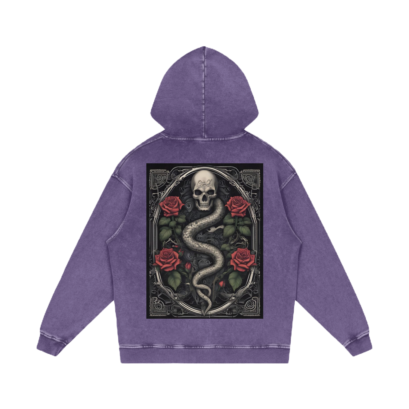 Inked Legacy - Acid Wash Serpent & Skull Hoodie