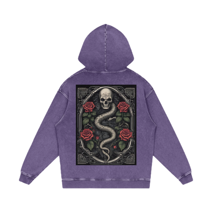 Inked Legacy - Acid Wash Serpent & Skull Hoodie