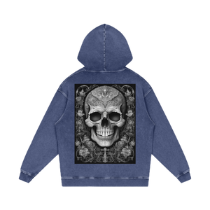 Inked Legacy - Acid Wash Ornate Skull Hoodie