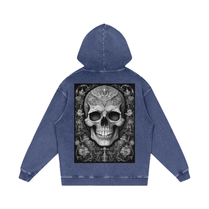 Inked Legacy - Acid Wash Ornate Skull Hoodie