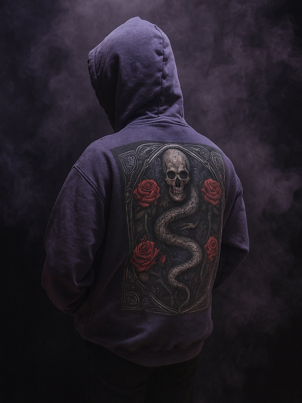 Inked Legacy - Acid Wash Serpent & Skull Hoodie