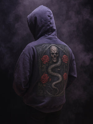Inked Legacy - Acid Wash Serpent & Skull Hoodie